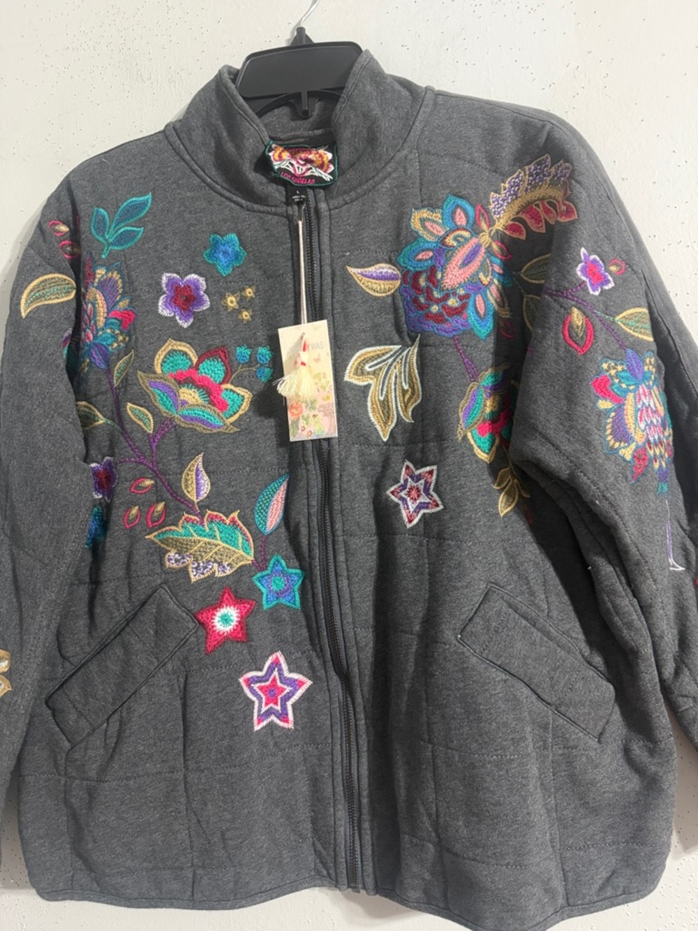 NWT Johnny Was Embroidered Floral Dark Gray Women's Jacket